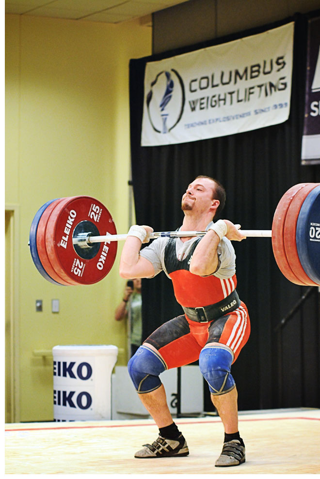 During the Senior National Weightlifting Championships on March 5, Caleb Williams broke two American records in the 69-kilo bodyweight class, a 166-kilo clean and jerk and a 294 total. The performance earned him $2,000 from the Poliquin Record Incentive Program. Bruce Klemens photo.